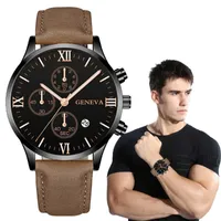 Wristwatches Reloj negocios cuero para hombre pulsera de cuarzo informal Geneva con correa calendario color negro dorado venta al por mayor 1019