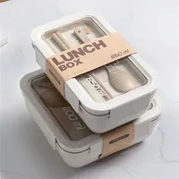 Scatola da pranzo con paglia di grano bento per bambini Snack per contenitori per alimenti in plastica in stile scatola in stile giapponese con tazza da zuppa da tavolo 221018