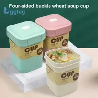 Lunch Boxes Bags 550ml Portable Lunchbox Microwave Breakfast Porridge Sealed Soup Food Container Bento Box Wheat Straw Square Dinnerware L221018