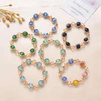 Charm Bracelets Simple Multicolor Cats Eye Beaded Bracelet Handmade Boho Round Stone For Women Summer Jewelry