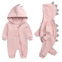 Rompers Spring Kids Tales Born Baby Suit SolidHooded Dino Boys Girls Cotthbabywear 4色221018