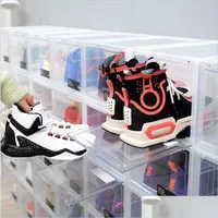 Аксессуары для участков обуви сгущают прозрачные пластиковые баскетбольные спортивные пылепроницаемые ящики для хранения обуви прозрачные кроссовки.