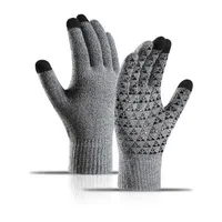 Handskar fem fingrar guantes punto de invierno hombre y mujer forro polar griso para ciclismo pantalla tcTil clido tringulo amigable con la piel