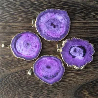 Hänge halsband Natural Stone Quartz Crystal Chrysanthemum Purple Agates Pendants For DIY Jewelry Halsband som gör tillbehör 3st