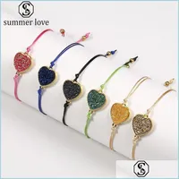 Chain New Fashion Heart Pendant Colorf Adjustable Rope Bracelet For Women Mti-Color Resin Imitation Stone Charm Bracelets Drop Delive Dh19Y