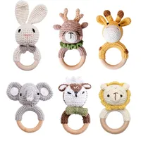 1pc baby teether música rattles para niños animal crochet bajetón elefante anillo de jirafa bebés de madera gimnasio Montessori juguetes para niños 220602
