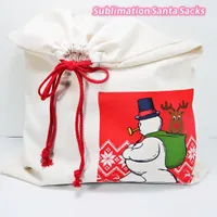 Sublimatie grote canvas santa zak met trekkoordzak voor kerstpakket opslag kerstdecoraties