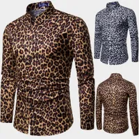 Camisas casuais masculinas Trend Man Club Leopard Imprima de alta qualidade de manga longa Party Social Festy Chemise Homme Dress 221019