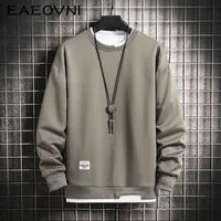 EAEOVNI 2021 New Mens Casual Sweatshirts Hoodie Men Fake Two Pieces Multi Color O-Neck Fashion Harajuku Style Male Sweatshirt