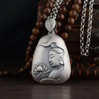 H￤nge halsband retro lotus vatten dropp silver personlighet all-match kvinnlig nationell vindhj￤rta sutra buddha staty