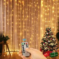 Str￤ngar USB Battery Dual Purpose 3m x3m gardin LED String Light Fairy Icicle 8 Modes 13Key Remote 300 Christmas Garland