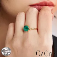 Cluster Rings Czcity 925 Sterling Silver Round Malachite For Women Wedding Party Luxury CZ 18K Plated Green Romantic Female SMEEXKE Gift