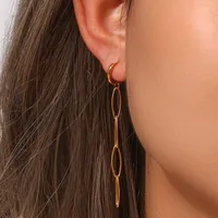 Dangle Earrings Minimalist Female Stainless Steel 18K Gold Plated Oval Paper Clip Chain Earring Jewelry Small Huggies Long
