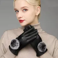 Кожаные перчатки PU для женской зимней иглы сгущенной ветроистойной водонепроницаемые универсальные и прекрасно