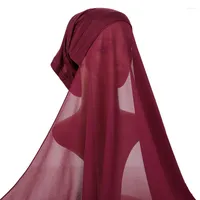 Scarves Women Plain Turban Bubble Chiffon Shawl With Jersey Underscarf Modal Cap Islam Inner Scarf Headband Stretch Hijab Cover 180 70Cm