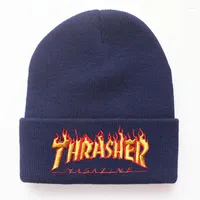 Berets Hat Beanies Fashion Flame Thrash Letter Embroidery Knitted Men And Women Winter Wool Cold