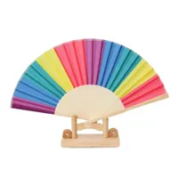 Chinese Style Colorful Rainbow Folding Hand Fan Party Favors Wedding Souvenirs Giveaway For Guest RRE15202