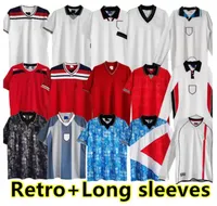 Inglaterra Retro Soccer Jersey 2001 02 03 1994 95 1996 Shearer Beckham 1998 Gerrard Scholes Owen 08 10 Heskey 82 84 87 1990 Gascoigne Vintage Classic Football Shirt 666