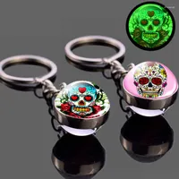 Keychains Glow In The Dark Sugar Skull Keychain Glowing Jewelry Art Luminous Glass Ball Key Chain Gifts