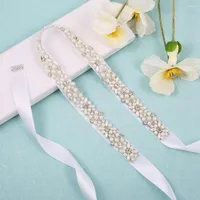 Wedding Sashes Nzuk Diamond Pearl Sash Bruid's Silver Crystal Belt voor feestjurken en decoraties