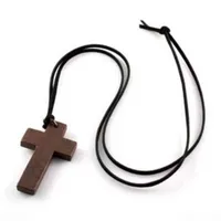 Wooden Necklace Cross Korean Style Vintage Jewelry Pendant Simple Wooden Cross And Leather Rope Charm Wedding Women Necklace Sweater Chain