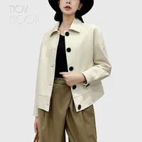 Cuero para mujeres Novmoop Genuine Women Spring Autumn Jacket Simple Chic French Style Office Lady Wear Daily Veste de Cuir LT3491