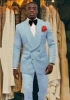Light Blue Butterfly Jacquard Groom Tuxedos Embossed Three-dimensional Pattern Double-Breasted Men's Blazer Wedding Dress Prom Clothing Multi-color optional