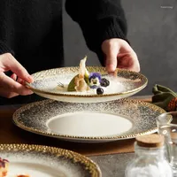 Plates Golden Relief Star Ceramic Plate European Classic Steak Pasta Dinner Restaurant El Service Tray Hush￥llens bordsartiklar