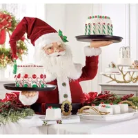 クリスマスの装飾フルーツプレートスナックラック雪だるまサンタクローストレイケーキディスプレイクリスマスホリデーパーティー樹脂像