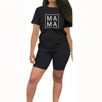 Women's Tracksuits MAMA Letter T Shirt Women Biker Shorts Set Two Piece Tracksuit Casual Summer Sweat Suits Lounge Wear Outfits