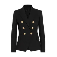 여자 블레이저 오리지널 디자이너 여성 재킷 이중 가슴 슬림 재킷 금속 버클 블레이저 레트로 숄 칼라 아웃복