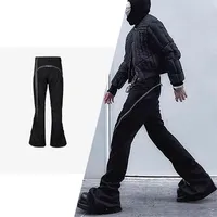Oggetti per pantaloni maschili per outfit autunno senza genere a spirale pista a spirale distorta con zip-vibrazione bocchetta nera senso di fascia alta a lungo