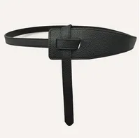 Cinturón de cuero para mujer sin hebilla Cinturón de nudas de corbata para mujeres