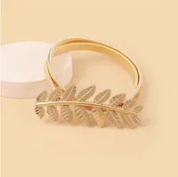 Fashion Metal Stretch Elastic Golden Blattg￼rtel D￼nne dekorative Feder -Matching Rock Taille Kettenzubeh￶r G￼rtel 123
