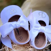 Athletic Shoes Dollbling Customized Name Abbreviation Rhinestone Letter White Lace-up Crib Baby Infant Toddler Prewalker Moccasins