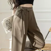 Pantalones de mujer Mingliusili Holgado de pierna ancha Mujeres 2022 Autumn Coreano Fashion Traje liso Pantalones de cintura alta