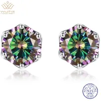 Stud Wuiha Real 925 Sterling Silver 3EX 0.5CT 1CT VVS1 White Pink amarillo amarillo rojo Rainbow Ear Earrings for Men Women Gift 221020