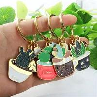 Keychains Lovely Cactus Keychain Succulent Plants Potted Keyring Fashion Bag Ornaments Accessories Car Key Holder Friend Gifts Jewelry