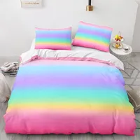 Beddengoed sets regenboog gradi￫nt dekbedovertrek set queen size voor kinderen meisjes schattige stijl polyester single king twin quilt
