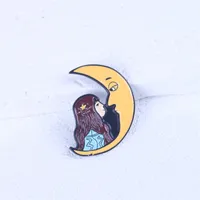 Creative night sky moon brooch personal little cute metal paint brooch smile girl bag buckle trend fashion badge wear everything can be made sweater chain pendant