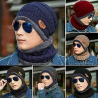 Berets Fashion Winter Beanie Hat Voor Mannen Gebride Muts Cap Vrouwen Dikke Wollen Sjaal Masker Motorkap Hoeden Set