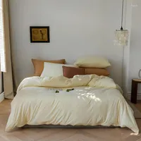 Yatak Setleri Pandaq Karamel Renk Engelleme Yatak Sayfası Bedasa Japonca Basit Pamuk Örme Sardunya Dört Parçalı Set