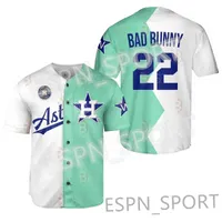 Green White 22 Bad Bunny 2022 All Stars Split Jersey Astros Baseball Jerseys Houston Men / femmes / jeunes