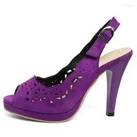 Sandalias láser corta santaje de punta damas dres bombas de correa de hebilla gris púrpura zapatos lingnupas de verano plataforma de verano tacones