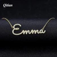 Pendant Necklaces Qitian Personalized Name Stone Chain Iced Out Zirconia Customized Jewelry Women Birthday Gift 221020
