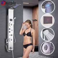 Shower Panel LED Rainfall Waterfall Head Rain Massage System Body Jets & Hand Stainless Steel Bathroom Pane 211229