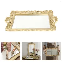 Smyckespåsar Retro 2 i 1 speglad Vanity Tray Makeup Mirror Case Trinket Cosmetic Organizer Holder Ornaments