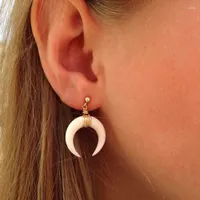 Stud Earrings Ethnic Bohemian Resin Ox Horn Crescent Moon For Women Vintage Geometric Star Heart Ear Jewelry YN1003