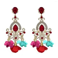 Dangle Earrings Alloy Rhinestones Drop Boho Big Colorful Flower Tassel Jewelry for Women Wholesale Aretes