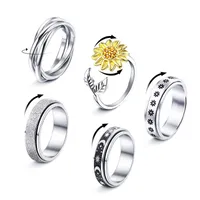 Band Rings Fidget Ring Ansiedade para mulheres Meninas Spinner e Ajuste Ajust￡vel Conjunto de Sunflower Moon Star ADTS Droga Droga 202 amdmp
